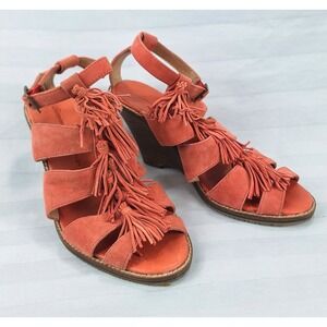 Tommy Bahama Womens Coral Orange Suede Fringe Tassel Wedge Sandals Size 7